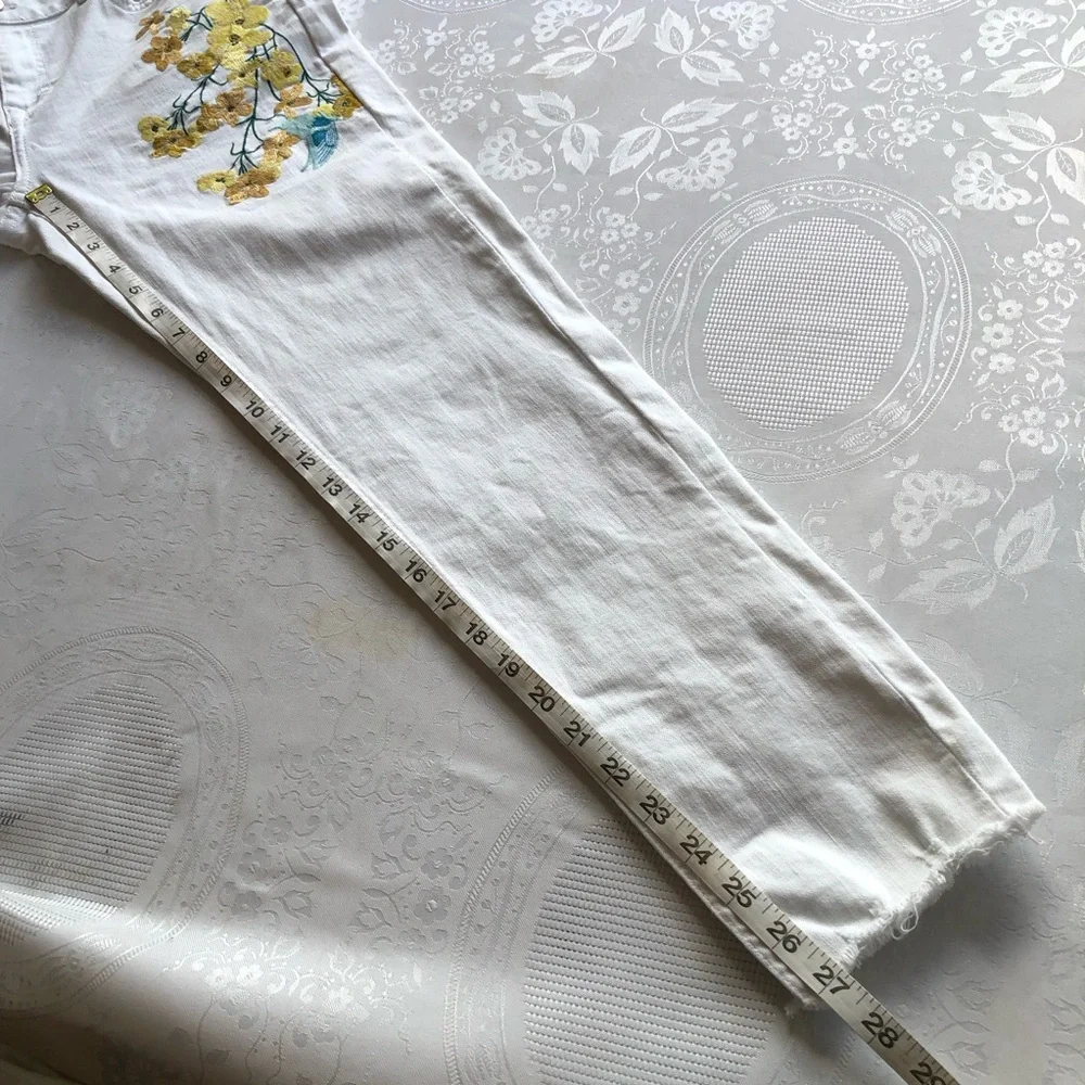 Zara Basic Denim White Embroidered Skinny Jeans Pants Women’s Size 8 Elastic